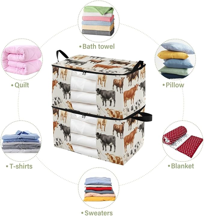 Generic Cute Cows Clothes Storage Bag Bins 2 Pack Foldable Storage Containers Large Closet Organizer with Zipper Under Bed Storage for Pillows Clothing Comforters 95L, g355896682p976c1037s2358