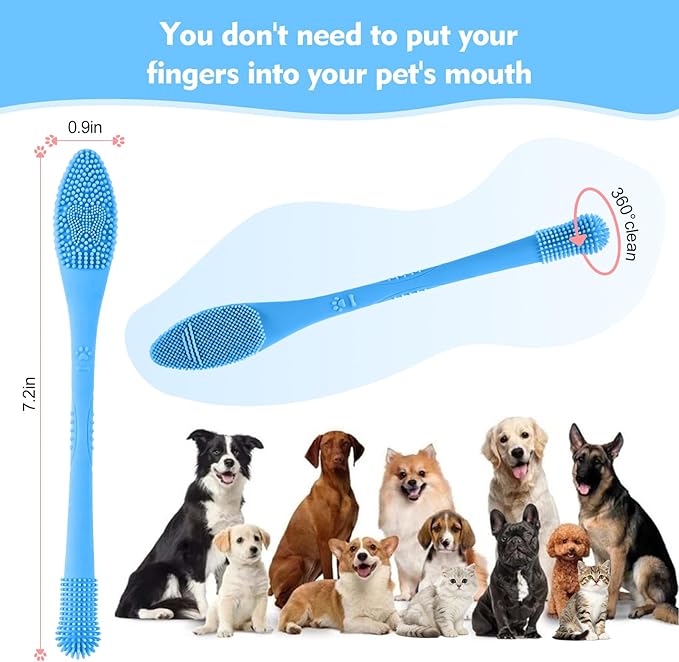 Dog Toothbrush，2-piece Dog Tooth Brushing kit，cat Toothbrush,Food-Grade Silicone Dog Tooth Brush for Cleaning Teeth Suitable for Small，Medium and Large Pets (Blue)