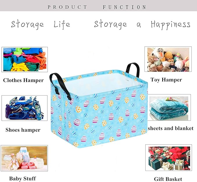 Bunny Easter Eggs Basket Storage Basket Gift Shelf Basket Storage Bin, Nursery Basket Organizer Box for With Handles for Room Deco
