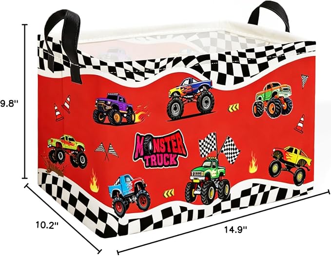 Essme Rectangular Kids Basket,Car Storage Bins Organizer with Handles for Boys Room Decor, Gift Basket,Shelf Basket.(Red Car)