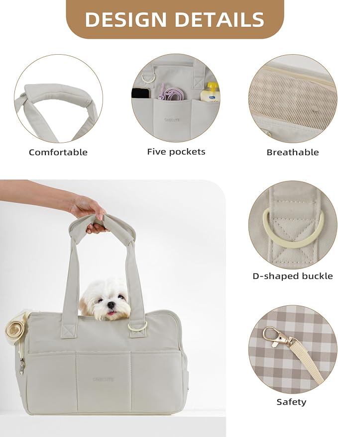 ONECUTE Dog Purse Carrier for Small Dogs Rabbit cat with Large Pockets, Cotton Bag, Dog Carrier Soft Sided, Collapsible Travel Puppy Carrier (Grey, 13.6" L x 6.5" W x 10" H)