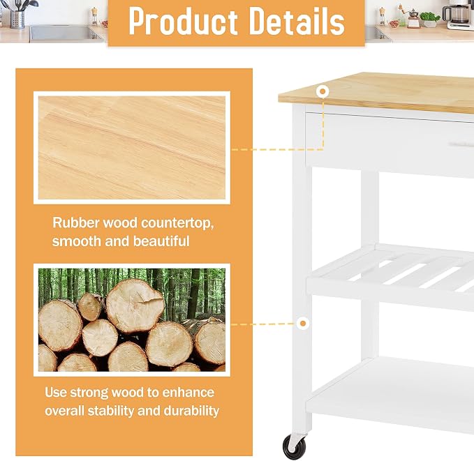 JY QAQA 40" Kitchen Island on Wheels with Storage Cabinet Kitchen Cart Cabinet with Shelves, Cart Handle for Towel Rack or Free Mobility, Portable Islands for Kitchen,White