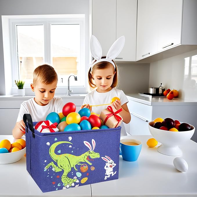 Dinosaur Easter Basket for Kid Large Empty Baby Rectangular Cute Easter Gift Storage Basket Bunny Eggs Décor (Dinosaur Rabbit)