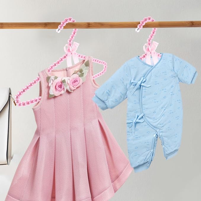 MAGICLULU 2 Pack Beaded Hangers for Kids, 11.8 x 7.5 Inch Pink Plastic Baby Clothes Hangers with Bow, Non Slip Toddler Nursery Closet Organizer for Girl Dress, Dog Pet Apparel