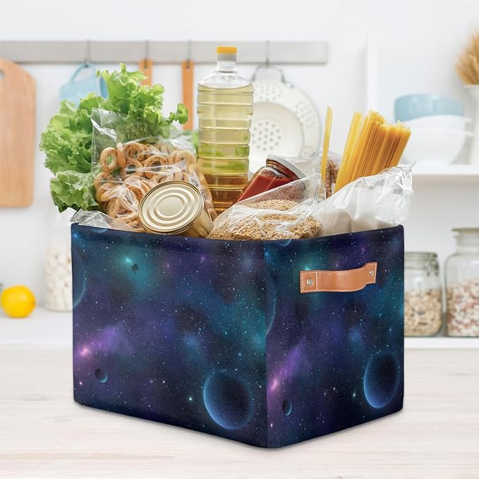 Nebula Galaxy Planet Storage Basket Cloth Storage Cube Basket Bins | Collapsible Cloth with Handles Rectangular Toys Nursery Bedroom Home Office