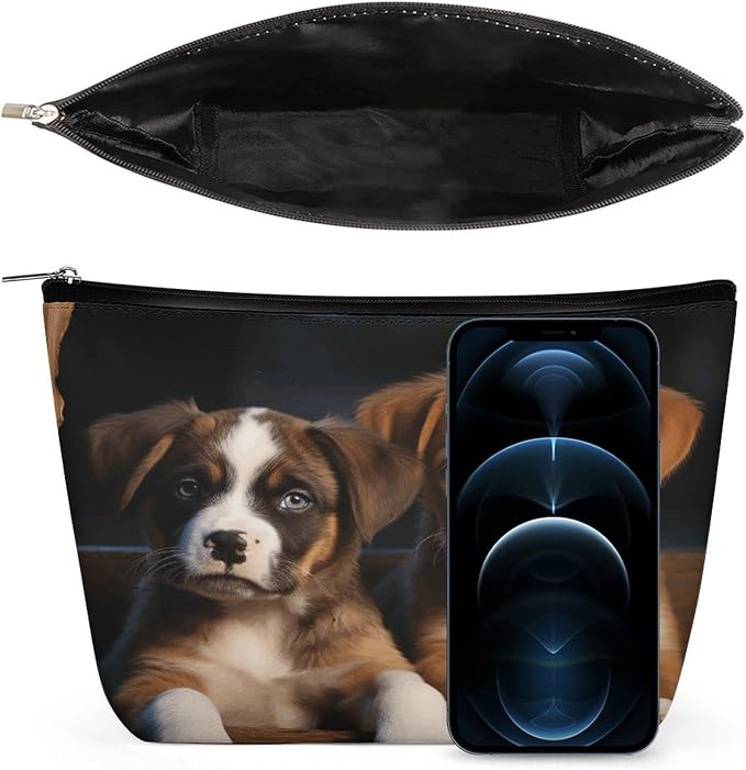 Puppies Dogs Pets Animals Cosmetic Bag for Women Small Cute Makeup Bag for Purse Waterproof Pu Leather Mini Makeup Pouch Aesthetic Portable Fabric Mini Zipper Pouch for Travel