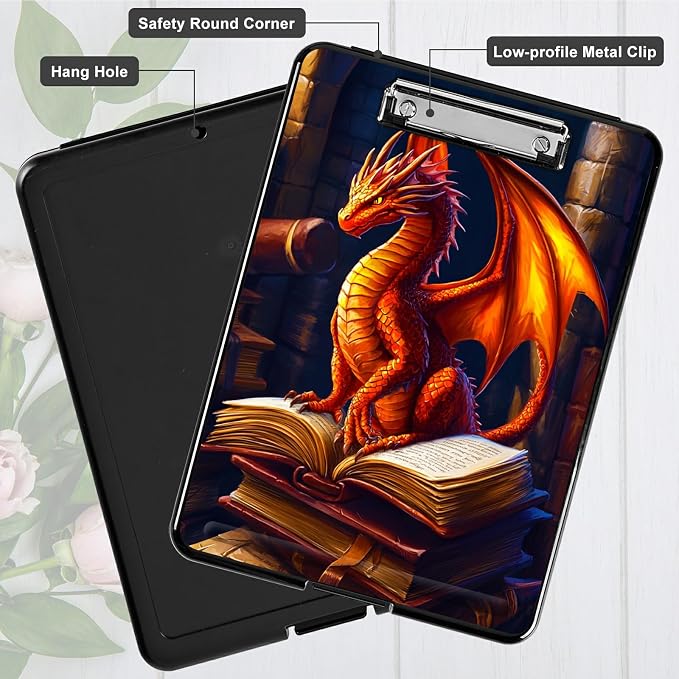 Book Dragon A4 Clipboard with Storage Pen Holder, Clipboards Organizer Nursing Clipboard Foldable File Folder Plastic Clipboard Folio Clip Board for Office Students Classroom Doctor