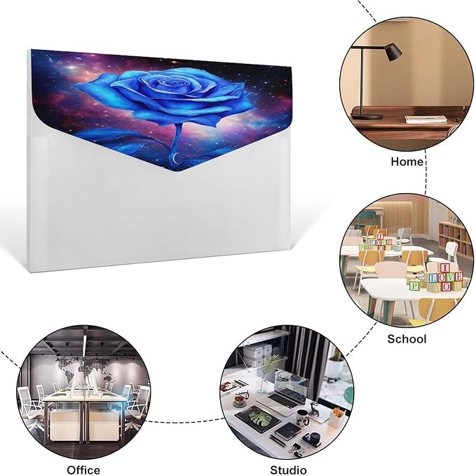 Expanding File Folder, 6 Pockets Accordion File Organizer, Waterproof Space Galaxy Blue Rose Flower Folders for Documents