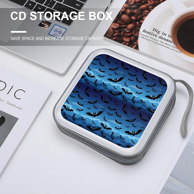 40-Disc Capacity CD/DVD Case Bat, Hard Plastic Protective Storage Binder with Zipper, Portable Organizer for Car Home Office