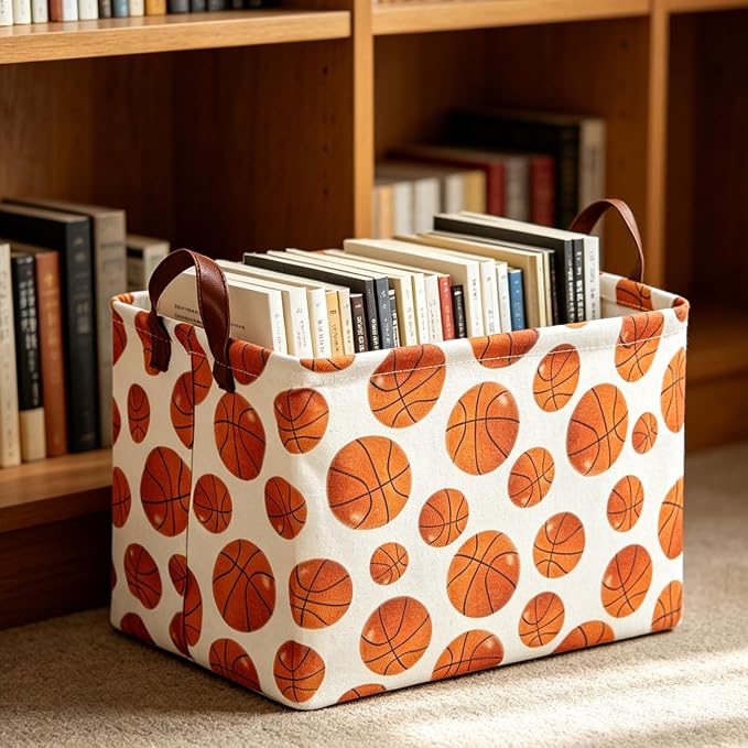 Rectangle Baksetball Print Storage Basket, Books Box, Room Decor,Gift Basket(Basketball)
