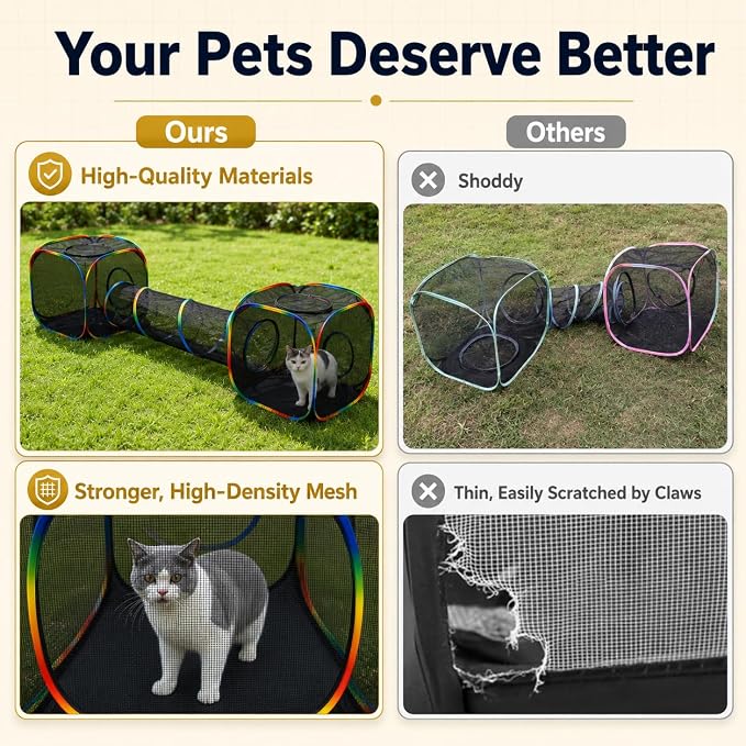 Outdoor Rainbow Cat Enclosures Playground,Outside House for Indoor Cats Include Portable Tent, 2 Way with 2 Cube Tunnel, for Kitty and Small Animals,Within Storage Bag