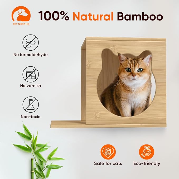 Wall-Mounted Cat Furniture for Climbing - Indoor Wooden Floating Shelves, Perches, Hammock, Bed, Bridges, and Walkways - Different Models Available