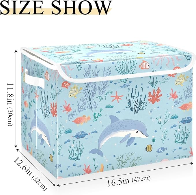 Blue Dolphin Storage Container Storage Organizer Bins With Lid Handle for Blanket Under Bed