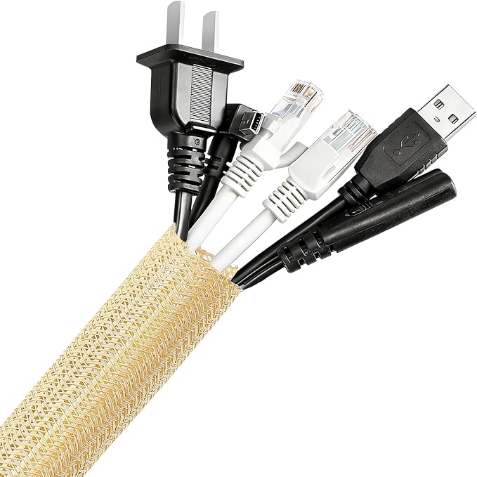 AGPTEK Cable Sleeve, 20ft - 1 inch Cable Management Cord Hider, Wood Color | Desk Cord Cover Organizer Wire Hider for Office Computer TV Wire Loom Tubing Pet-Proof Cord Protector from Cat Dog Chewing