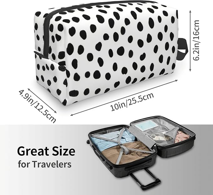 Black & White Dalmatian Spot Makeup Bag - Durable 600D Oxford Fabric Travel Cosmetic Bag, Shockproof Foam Padded Toiletry Organizer for Gym & Daily Use 10x6.2x4.9 Inch