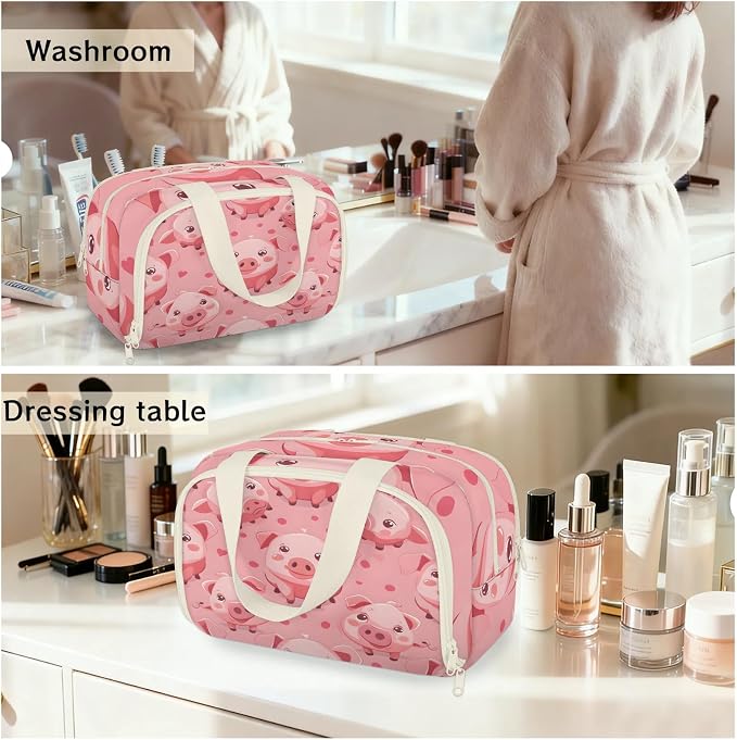 Pig Kawaii Travel Toiletry Bag with Handle | Wet & Dry Separation, Full-Size Bottle Friendly, Leak-Proof, Waterproof, Easy to Clean, for Travel, Gym, Home