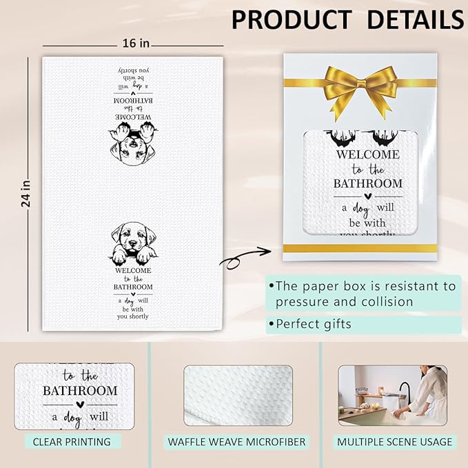 KIDEAR Funny Dog Bathroom Decor Welcome to The Bathroom Hand Towel,1 PCS Cute Dog Kitchen Towels for Toilet Wall Decorations,Cute Animal, Gifts for Women, Pet Owners Housewarming - A05