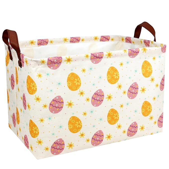 Large Empty Easter Basket for Kid Fabric Personalized Eggs Easter Gift Basket for Boy and Girl (Golden Brown Easter Egg)