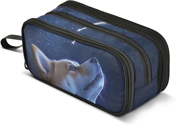 Pet Dog Shooting Star Pencil Case Large Capacity Pen Bag School Office Stationery Organizer Zipper Pencil Pouch for Teen Girls Boys Adult