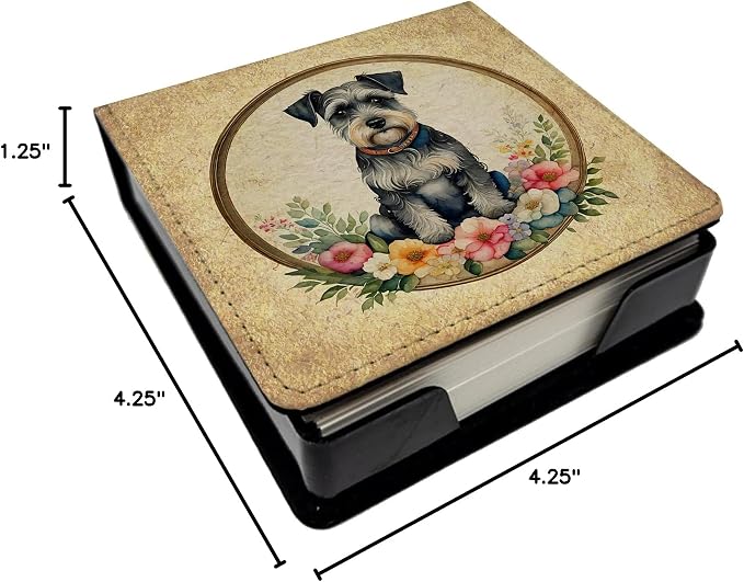 Caroline's Treasures Schnauzer and Flowers PU Leather Note Paper Holder with Artist-Designed Cover, Desk Accessory, Office Gift