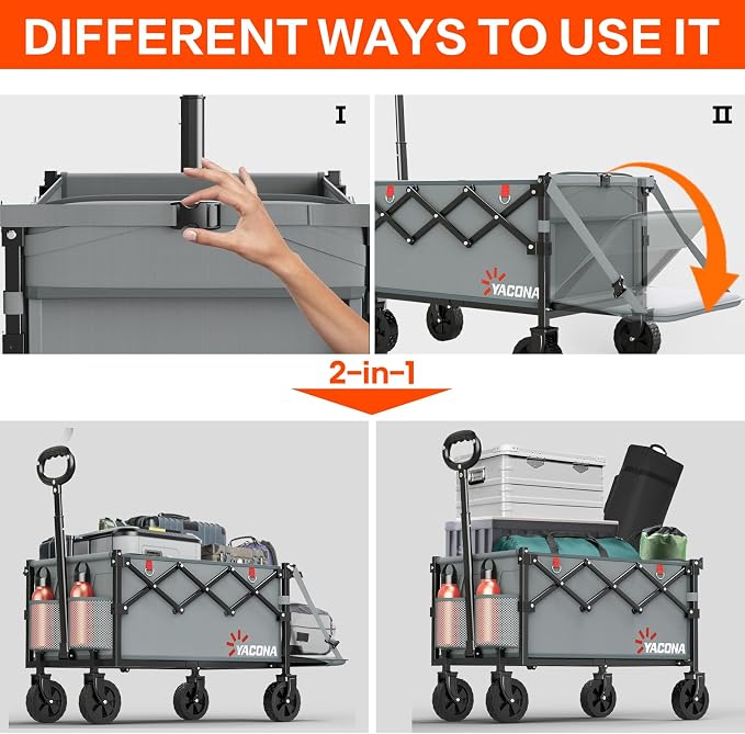 Yozoia Wagons Carts Foldable, 120L Collapsible Wagon Cart with Wheels,Grey | Foldable, Lightweight, Portable, Simple Installation, for Camping Shopping Beach Garden Sports