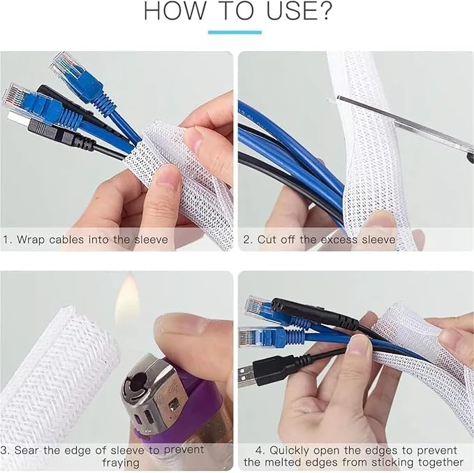 Expandable Cable Tidy Sleeve Cuttable Size PET Organiser Self Closing Insulated Wrap Suitable for USB Cables and Power Cords(9MM)