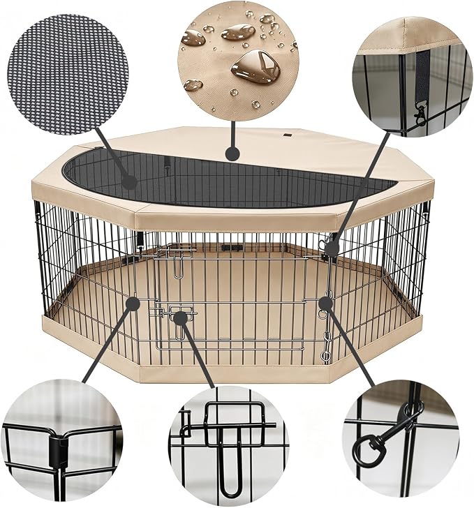 PETIME Foldable Metal Dog Exercise Pen/Pet Puppy Playpen Kennels Yard Fence Indoor/Outdoor 8 Panel 24" W x 30" H with Top Cover and Bottom Pad