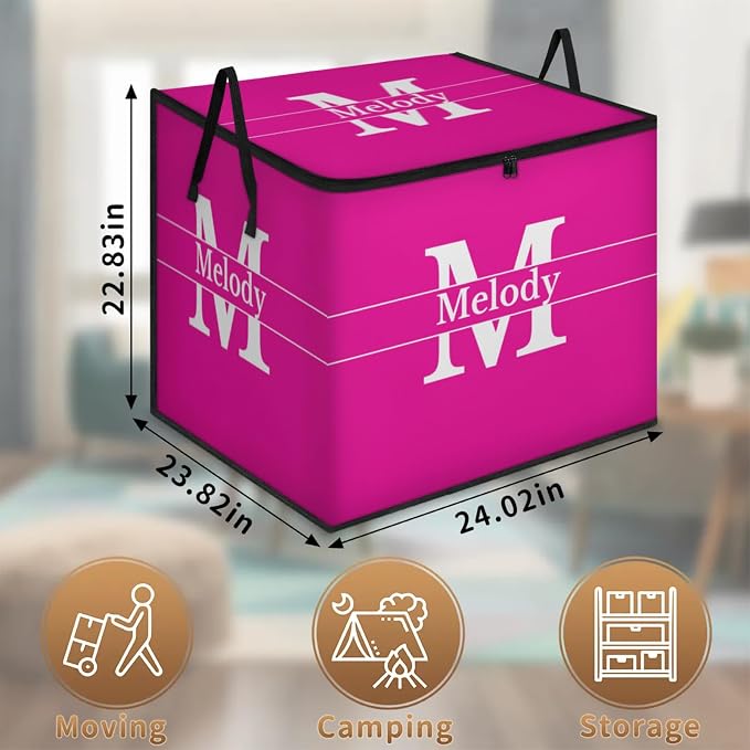 Personalized Storage Bins with Lid, Customized Name Jumbo Storage Basket Rectangle Clothes Organizer for Organizing Kids and Pets Toys Shelf Closet, Hot Pink with Initial Letter
