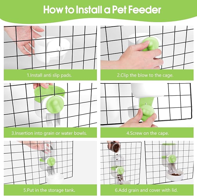 Rabbit Water Dispenser 35oz, Hanging Automatic Pet Feeder for Cage, Auto Gravity Cat Food Bowl Water Bottle Small Animal Feeding Accessories for Puppy Kitten Bunny Hedgehog Ferret Guinea Pig (Green)