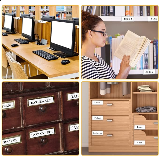120 Set Shelf Labels, 3 x 1in Adhesive Label Holders with White Paper Tags | Includes 120Pcs Paper Tags and 120Pcs PVC Clear Label Holders for Bookshelf, Shelves, Mailboxes, Waterproof, Strong Adhesive