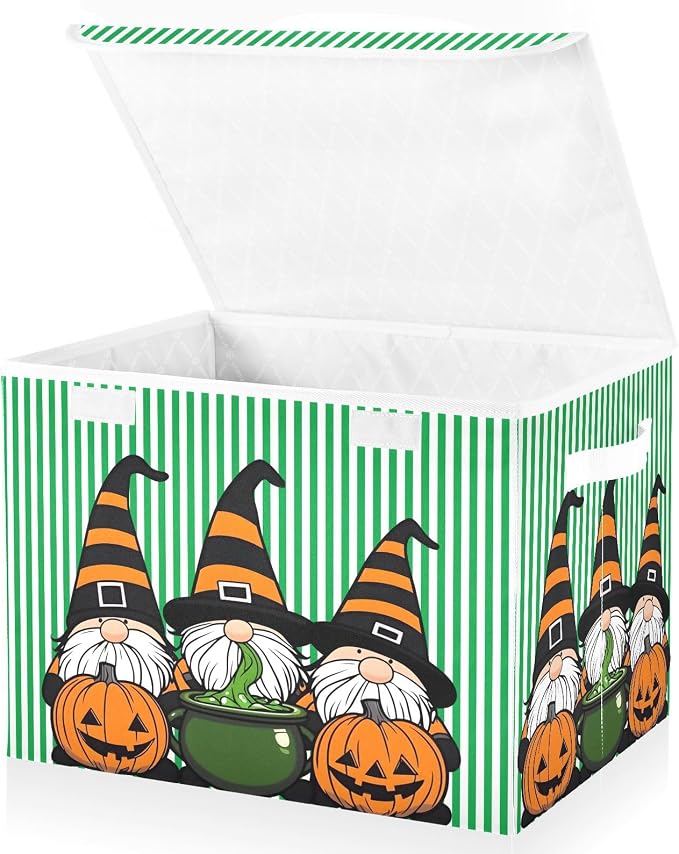 Pumpkin Hat Fabric Storage Bins with Lid Closet Storage Basket 40L | Decorative Storage Boxes, 300D Oxford Cloth, Hollow Board Frame, Flip Top Velcro Lid, 16.5x12.6x11.8 inch, Collapsible Design