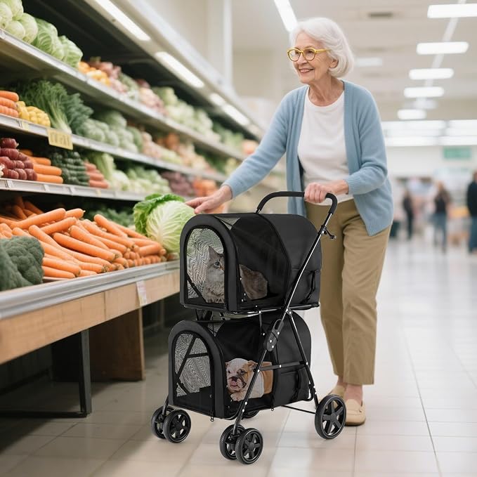 Dog Stroller with 2 Detachable Carrier, Pet Stroller for Small Medium Dogs Cats, Jogger/Travel/Camping, 4-in-1 Doggy Pet Carrier, Carrier Strolling Cart with Lockable Wheels (Black)