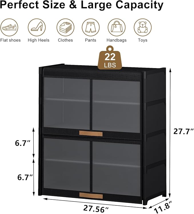 5 Tier Shoe Cabinet with Doors, 20-Pair Storage, Black | Ideal for Small Families, Transparent Doors Locate Shoes Fast, Removable Layers for Tall Boots, Easy clean