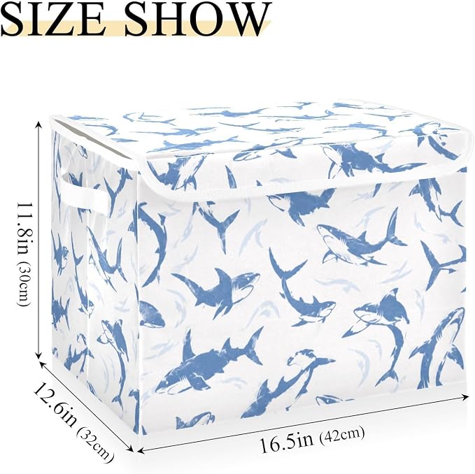 Fish Ocean Fabric Storage Bins with Lid Foldable Storage Boxes 40L Baskets | Decorative Storage Boxes, 300D Oxford Cloth, Hollow Board Frame, Flip Top Velcro Lid, 16.5x12.6x11.8 inch, Collapsible Design