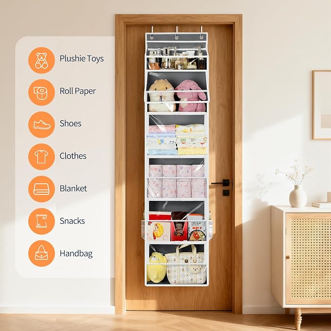 Yecaye Hanging Yarn Storage Organizer with 6 Zippered Closure Compartments, Heavy Duty Stuffed Animal Storage with Clear PVC, Dustproof Yarn Holder for Crocheting Storage, Warm Grey 6 Tier