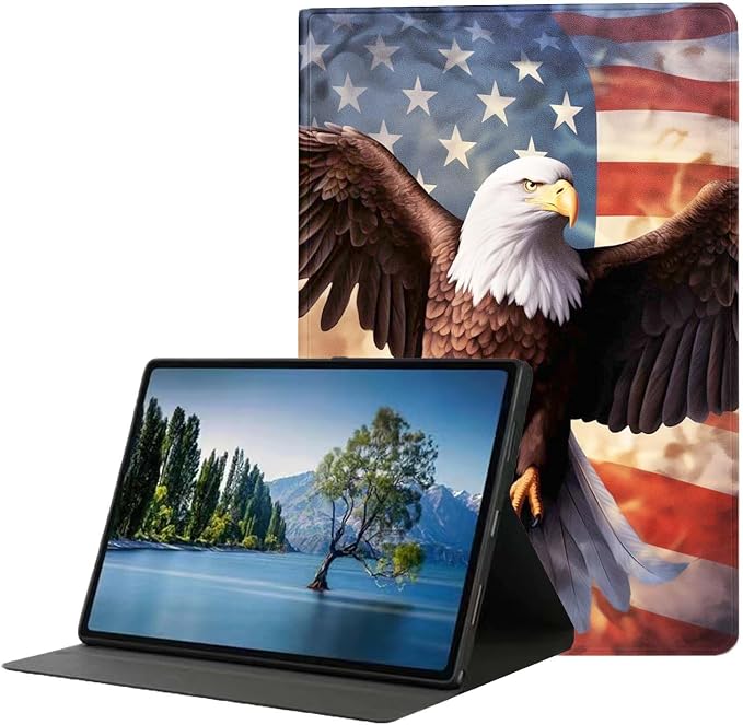 for Samsung Galaxy Tab S9 11" 2023(SM-X710/X716B/X718U) Tablet Case,Premium Leather Folio Stand Auto Wake/Sleep,Multiple Viewing Stand,American Flag Eagle