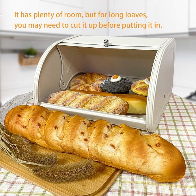KL X458 Cream Metal Bread Box/Bin Storage Container for Kitchen Countertop | Save bread for long-lasting freshness and cream colored design decorate your kitchen
