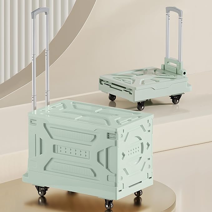 VECELO 88LHeavy-Duty 2-in-1 Foldable Utility Cart, Large Capacity Rolling Crate, Thickened Material with Silent Swivel Wheels, Dual Modes (Basket/Flatbed) for Grocery, Laundry, Camping, Green
