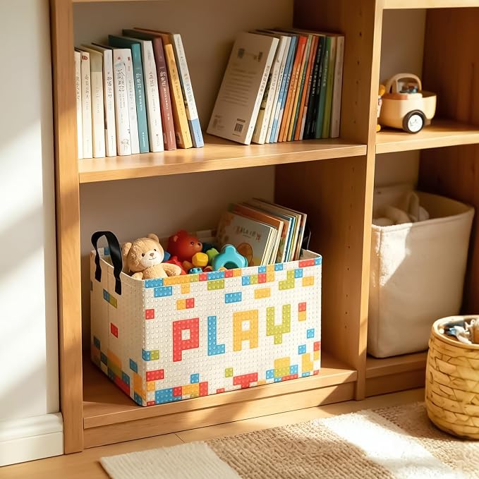 Rectangular Building block Storage Basket | Gifts Bag for Books,Clothes,Gifts,Pets-Perfect for Home,Office,Nursery,Dorm,Shelf
