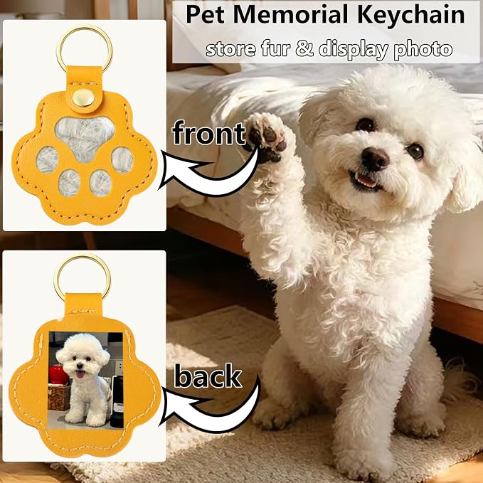Pet Memorial Keychain for Dog: Heart Leather Keychain Holds 3g Pet Fur | LONANSHO Memory Pet Fur Keepsake Keychain - Holds 3g Pet Fur & 1.2" x 1.5" Photo - Memorial Gift for Dog Cat Owners