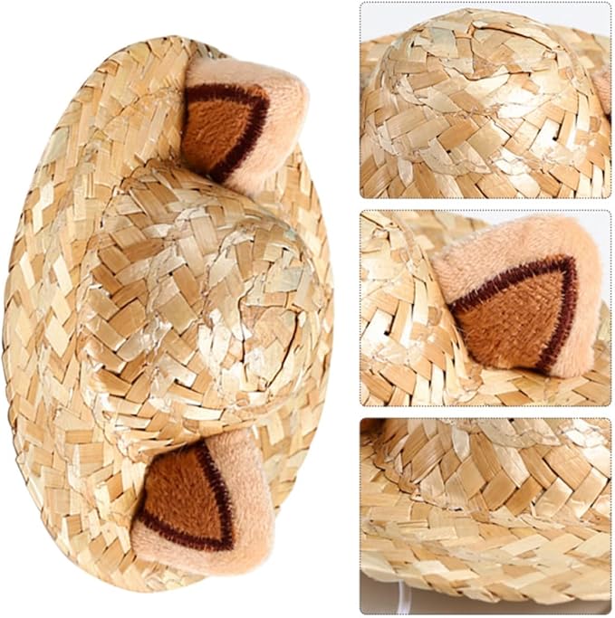 Adorable Cat Straw Hat with Cat Ear Design for Cats S 13cm | Khaki Color, Straw Build, Decorative Party Accessory, Christmas Birthday Use