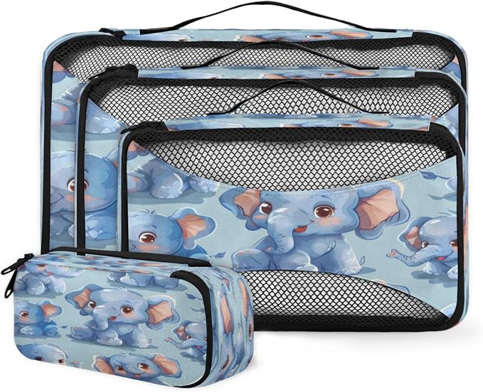Packing Cubes for Travel, Elephant Travel Luggage Packing Organizers for Women Men, Large Custom Toiletries Bag for Cosmetics Toiletries, Wild Elephant