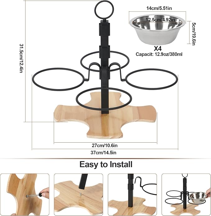 Elevated Cat Bowls 3 Adjustable Height 4 Stainless Steel Cats&Dogs | Pet Elevated Raised Cat Food and Water Bowls 3 Adjustable Heights 4 Stainless Steel Bowls for Indoor Cats Small Dogs
