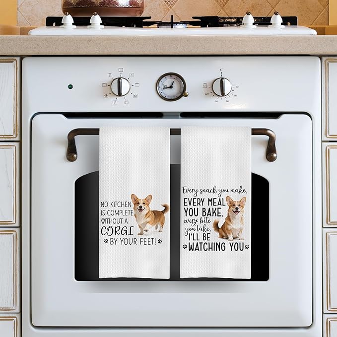 Corgi Dog Kitchen Towels Set - Corgi Gifts for Dog Lovers Women, Dogs Hand Towels Dish Towels Decor, 16x24 Inch,Set of 2