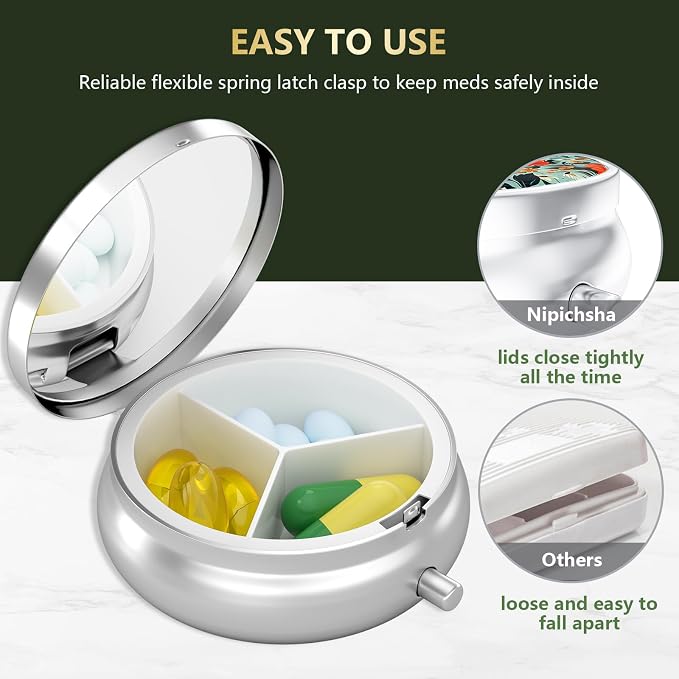 Pill Box, Small Pill Case for Purse & Pocket, Travel Medicine Organizer | Cute Travel Medicine Organizer, Portable Medicine Container Holder to Hold Vitamins, Medication, Fish Oil & Supplement