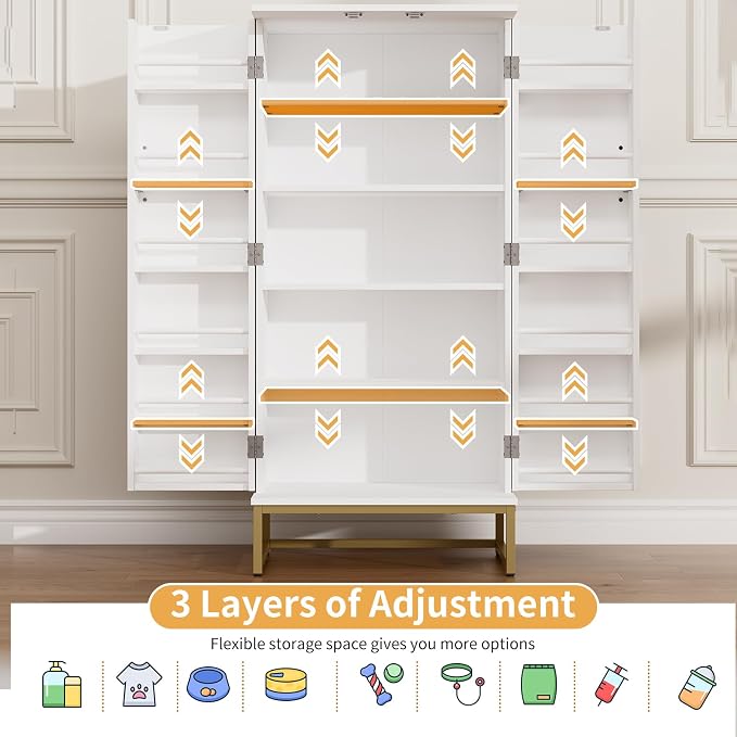 Saudism 51" Dog Food Storage Cabinet with Adjustable Shelves, White | Freestanding Pet Storage Container Organizer for Living Room and Dinning Room