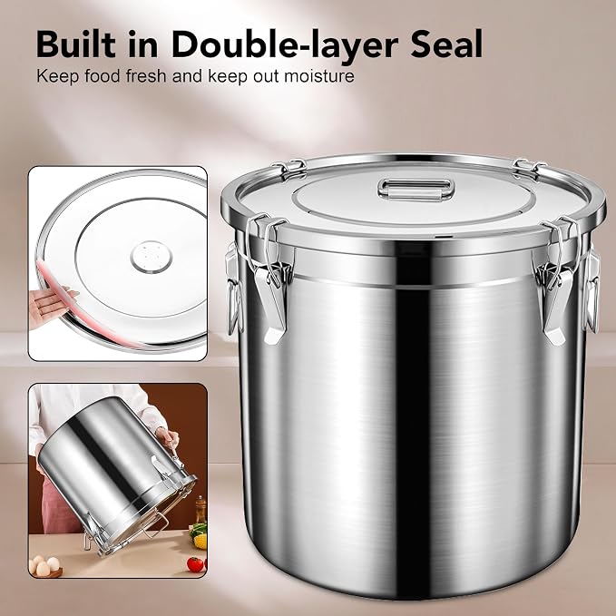 Newget 20lb Airtight Stainless Steel Dog Food Storage Container with Scoop | Large Metal Pet Food Containers Set with Sealed Lid, Metal Lock for Easy Open and Close, Keeps Fresh for Cat / Dog Food