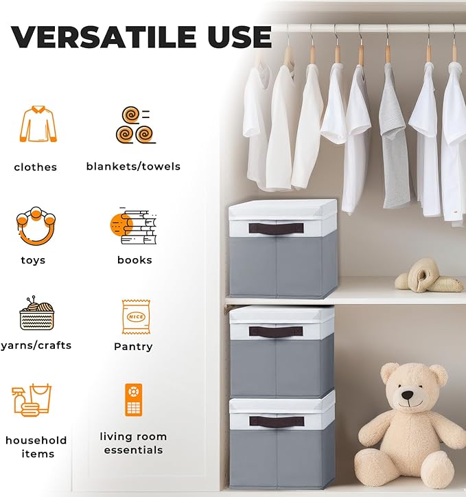 8 Pack Closet Storage Bins with Lids - Stackable Storage Baskets for Organizing Clothes Toys Blankets - Odorless for Baby Nursery Organization and Storage Boxes Totes for Bedroom Dorm Room