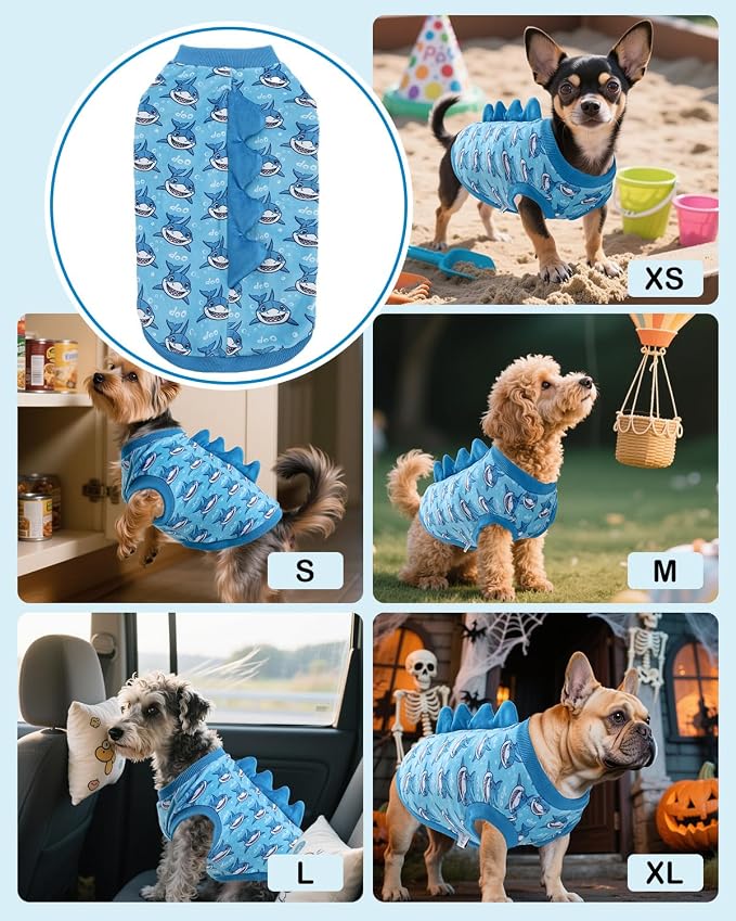 CuteBone Dinosaur Costume Dog Shirt, Stretchy Velvet T-Shirt Clothes for Medium Dogs, Soft & Breathable Pet Tee Outfit Frenchie Apparel for Daily Wear, Cozy Pullover Design Puppy Fashion COSBX04XL