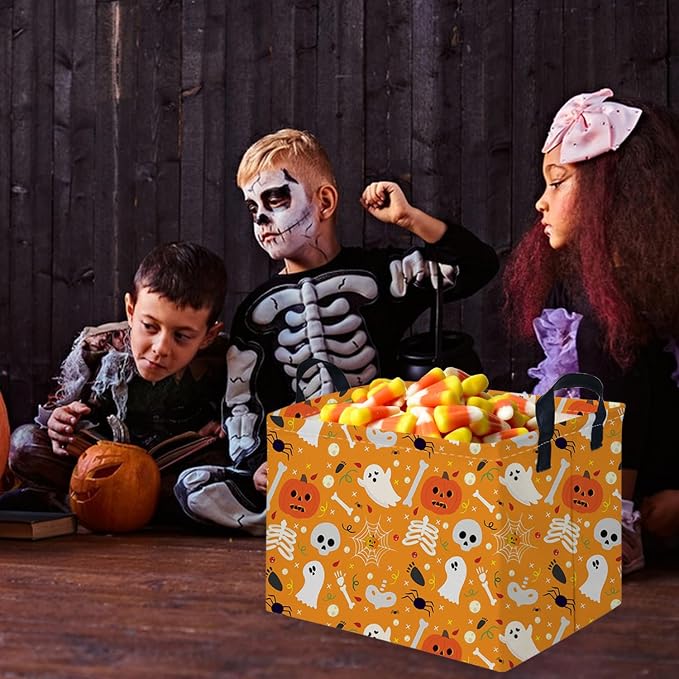 Rectangular Halloween Basket,Trick or Treat Basket for Boys and Girls,Waterproof collapsible storage box,Halloween Decor,Gift box(Pumpkin Halloween)
